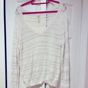 White Knitted Stripe Pattern Sweater